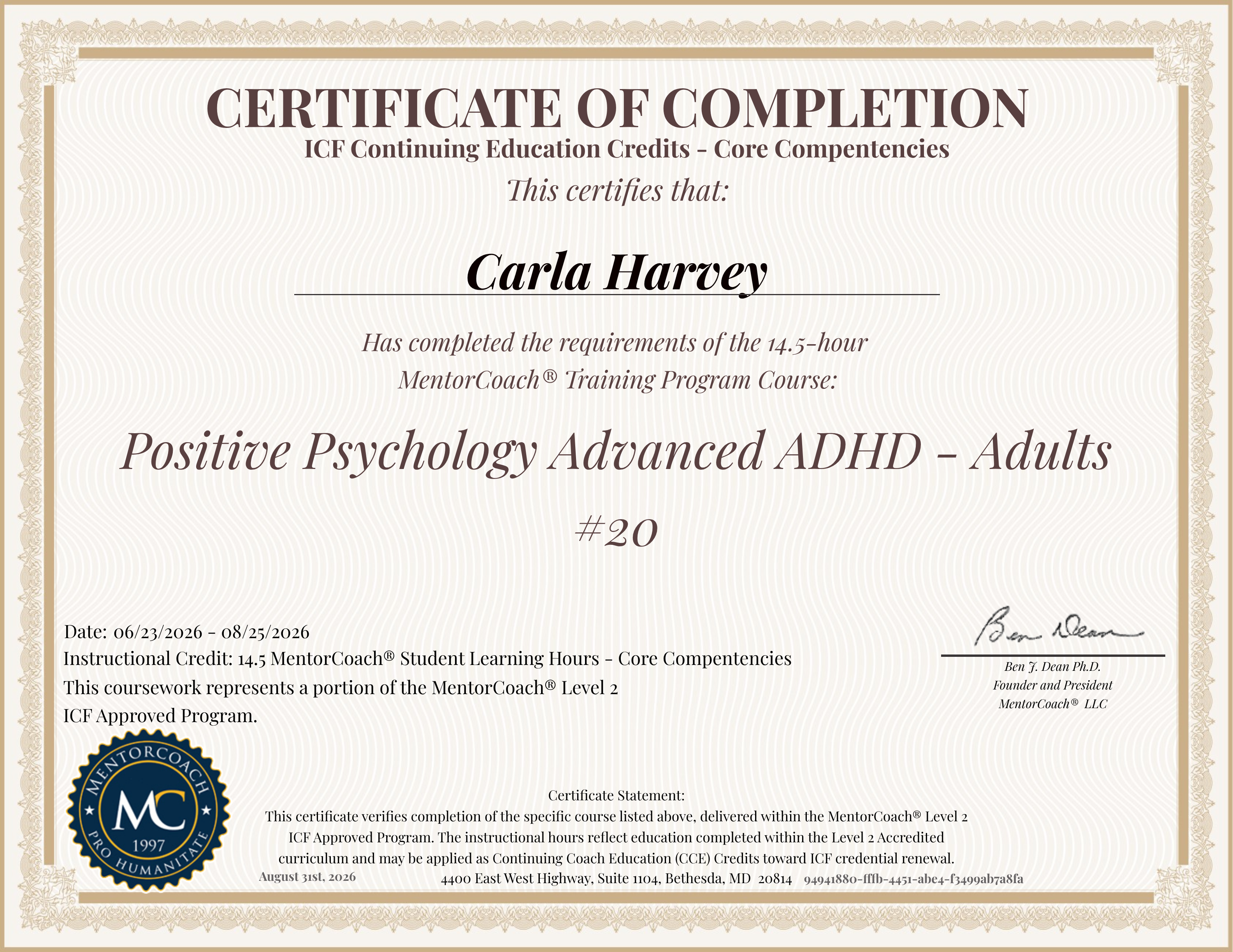 Positive Psychology Advanced ADHD – MentorCoach ICF Approved